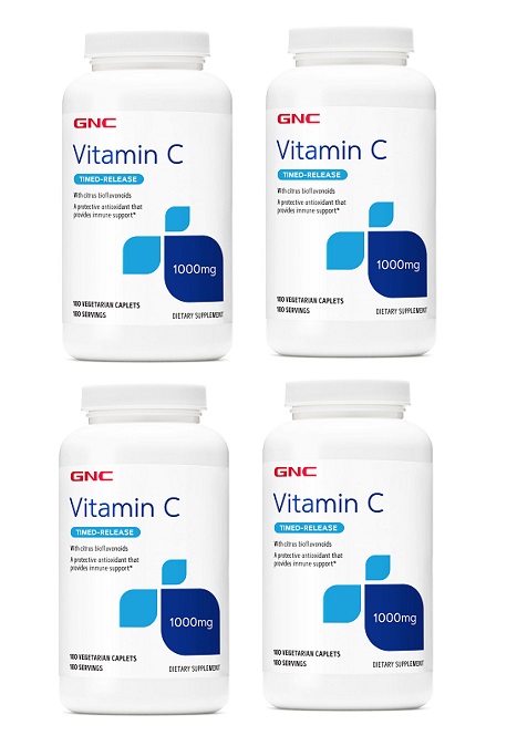 GNC Vitamin C 1000 MG 180 Vegetarian Caplets Timed-Release x 4